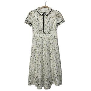 Jane Story White Lace Yellow Floral Peter Pan Classic‎ Cottage Core Dress Small